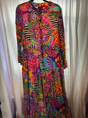 Nooworks Multicolor Psychedelic Print Maxi Dress in Pink, Green, Blue